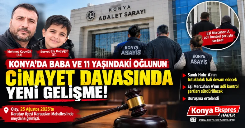 Konya’da baba ve oğlunun öldürülmesiyle ilgili sanık çiftin yargılanmasına devam edildi